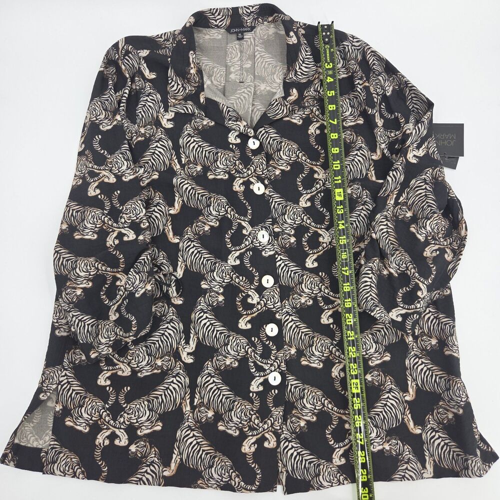 John Mark Tiger Print Button Up Down Shirt Womens Size XL Novelty Fall Cats Work - Picture 5 of 8